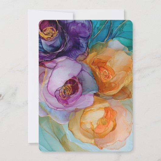 Rozen Paarse Roze Perzik Geel Bloemen Verjaardag Kaart (Achterkant)