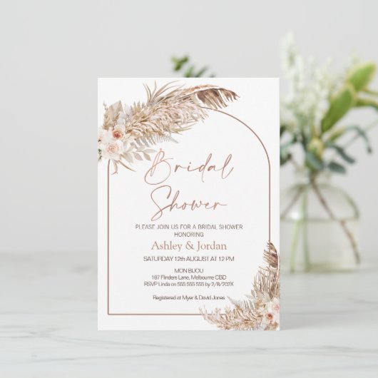 Rozen Pampas Grass Arch Terracotta Boho Floral Kaart (Staand voorkant)