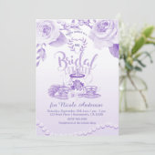 Rozen & Parels Elegante Paarse bruids Luncheon Tea Kaart (Staand voorkant)