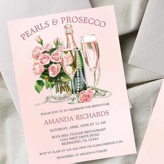 Rozen Parels en Prosecco Champagne Bruidsbrunch Kaart