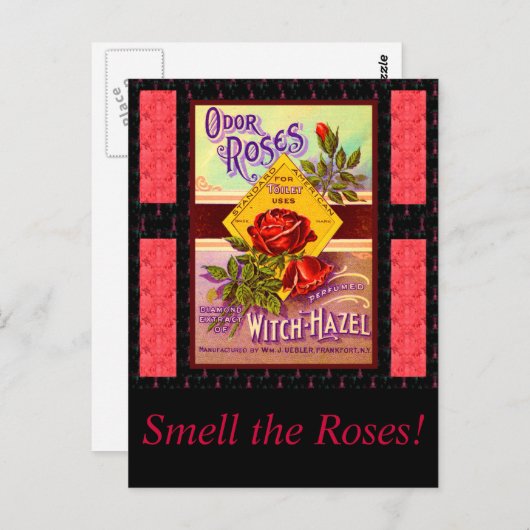 Rozen parfumlabel briefkaart (Voorkant / Achterkant)