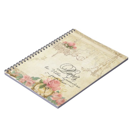 Rozen Paris Chandelier Elegant Script Name Notitieboek (Linkerzijde)