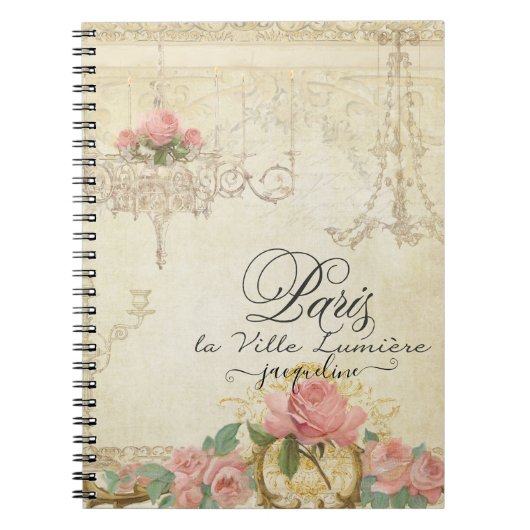 Rozen Paris Chandelier Elegant Script Name Notitieboek (Voorkant)
