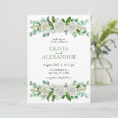 Rozen Pastel Green Wedding Invitation Kaart (Staand voorkant)
