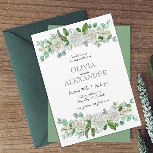 Rozen Pastel Green Wedding Invitation Kaart
