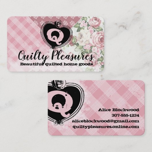  rozen patchwork quilt quilt seamstress visitekaartje (Voorkant / Achterkant)