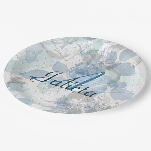 Rozen patroon luxeontwerp Monogram Papieren Bordje (Gekanteld)