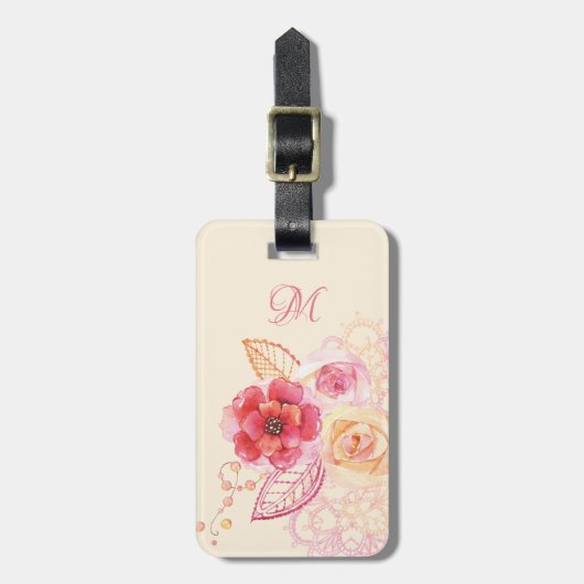 Rozen Pearls Lacy Monogram Bagagelabel (Voorkant verticaal)