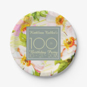 Rozen Peonies 100th Birthday Party Paper Bord (Voorkant)
