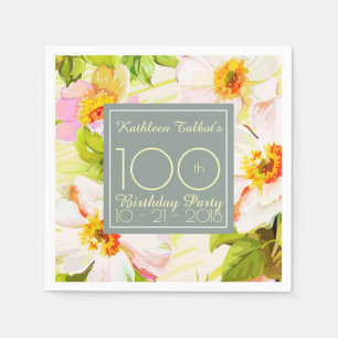 Rozen Peonies 100th Birthday Party Paper Napkin Servet