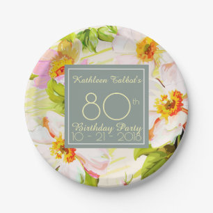 Rozen Peonies 80th Birthday Party Paper Bord