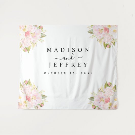 Rozen Peony Blush Pink Weddenschap Achtergrond Wandkleed (Voorkant (horizontaal))