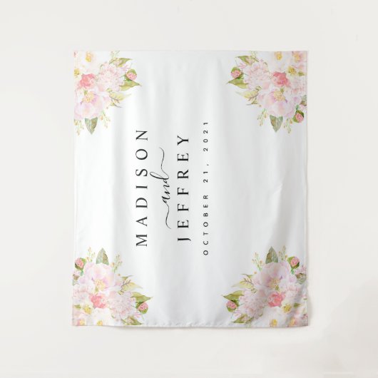 Rozen Peony Blush Pink Weddenschap Achtergrond Wandkleed (Voorkant)