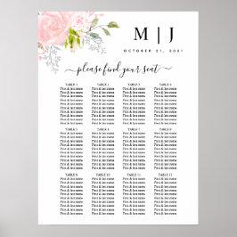 Rozen Peony Blush Pink Wedding Seating Chart Poster