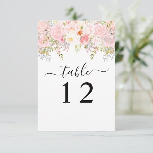 Rozen Peony Blush Pink Wedding Table Number Kaart (Staand voorkant)