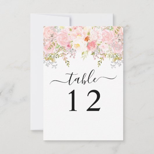 Rozen Peony Blush Pink Wedding Table Number Kaart (Achterkant)