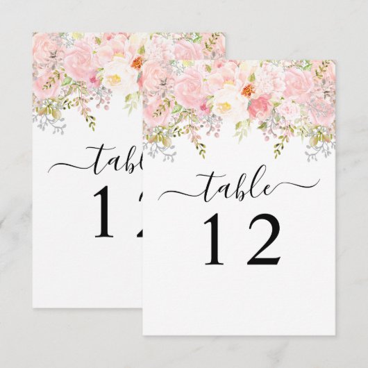Rozen Peony Blush Pink Wedding Table Number Kaart (Voorkant / Achterkant)