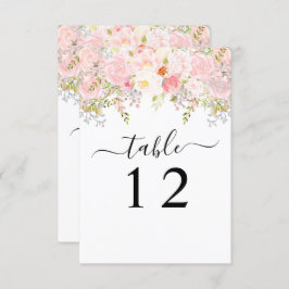 Rozen Peony Blush Pink Wedding Table Number Kaart
