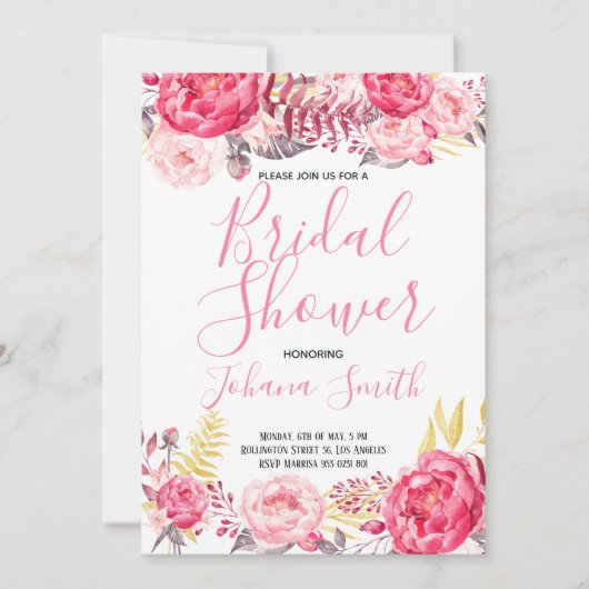 Rozen Peony Floral Bridal Shower Kaart (Voorkant)