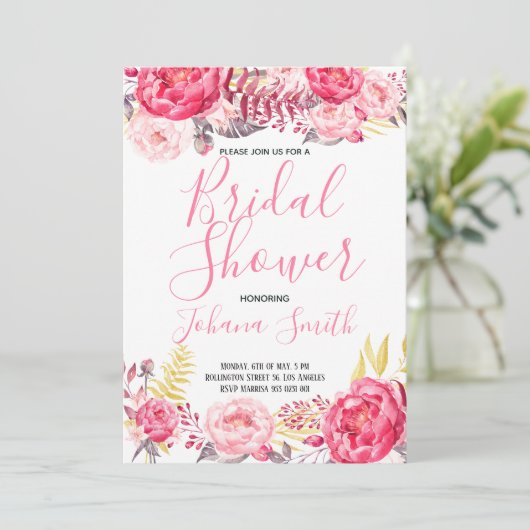 Rozen Peony Floral Bridal Shower Kaart (Staand voorkant)