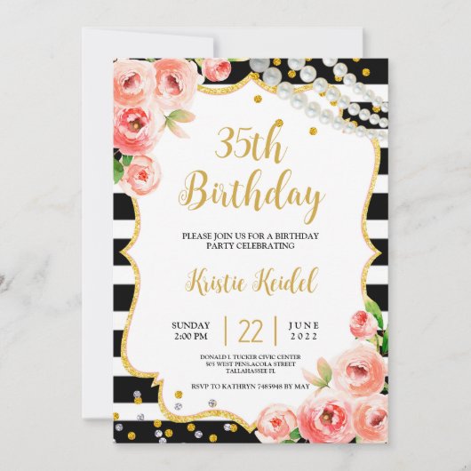 Rozen & Perl Birthday Party Invitation Kaart (Voorkant)