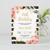 Rozen & Perl Birthday Party Invitation Kaart (Staand voorkant)