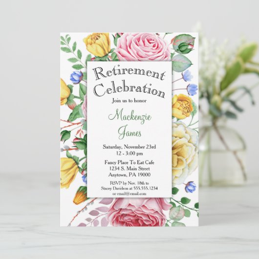 Rozen Pink Yellow Florence Uitnodiging (Staand voorkant)