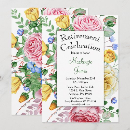 Rozen Pink Yellow Florence Uitnodiging (Voorkant / Achterkant)