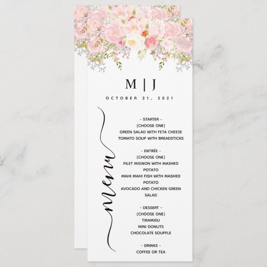 Rozen Pioen Roze Trouw Menu (Voorkant / Achterkant)