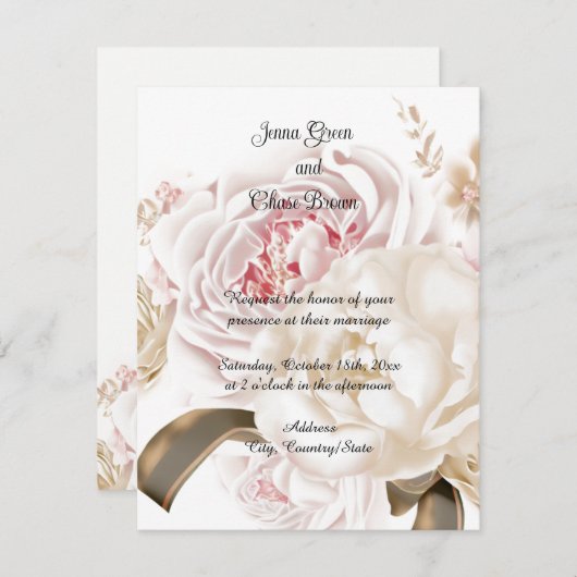Rozen Pioen Zachte Kleurenpalet Trouw Uitnodiging (Voorkant / Achterkant)