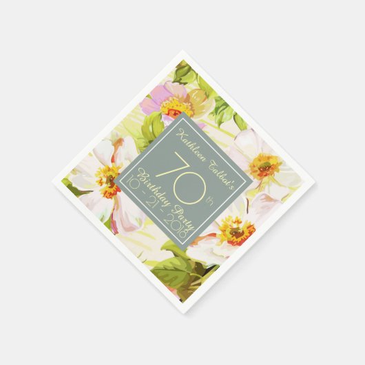 Rozen pioenen 70e verjaardag partij papier servet (Hoek)