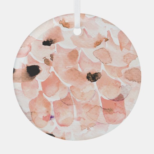 Rozen, pioenen en bladeren, waterverf. glas ornament (Voorkant)