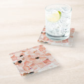 Rozen, pioenen en bladeren, waterverf. glazen onderzetter (Schuin)