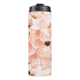 Rozen, pioenen en bladeren, waterverf. thermosbeker