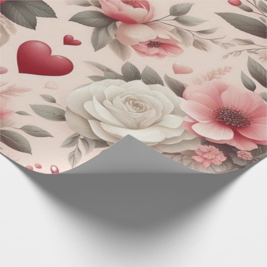 rozen, pioenen en hartvorm cadeaupapier (Hoek)