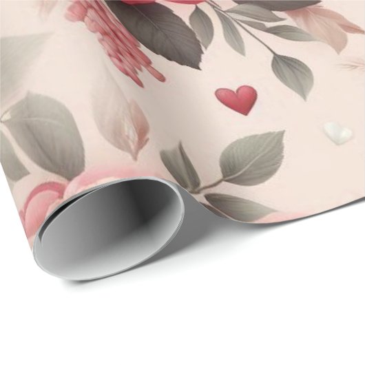 rozen, pioenen en hartvorm cadeaupapier (Rol Hoek)