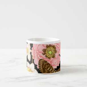Rozen pioenen: zwart bloemmotief Espresso Kop