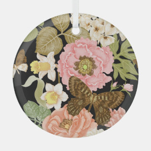 Rozen pioenen: zwart bloemmotief Glas Ornament