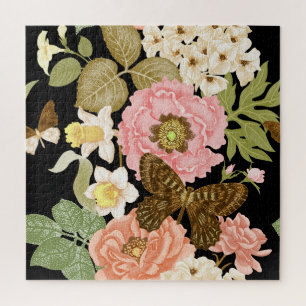 Rozen pioenen: zwart bloemmotief Legpuzzel