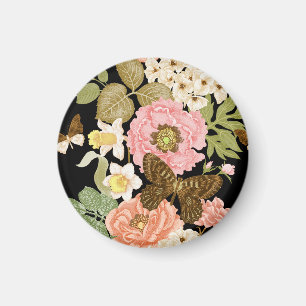 Rozen pioenen: zwart bloemmotief Magneet