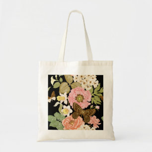 Rozen pioenen: zwart bloemmotief Tote Bag