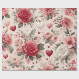 rozen, pioenrozen & hartvorm cadeaupapier