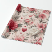 rozen, pioenrozen & hartvorm cadeaupapier (Uitgerold)