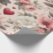 rozen, pioenrozen & hartvorm cadeaupapier (Hoek)