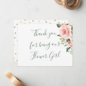 Rozen, polka punt Bloemenmeisje Dank je wel Notitiekaartje (Voorkant / Achterkant in situ)