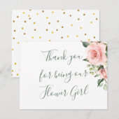 Rozen, polka punt Bloemenmeisje Dank je wel Notitiekaartje (Voorkant / Achterkant)