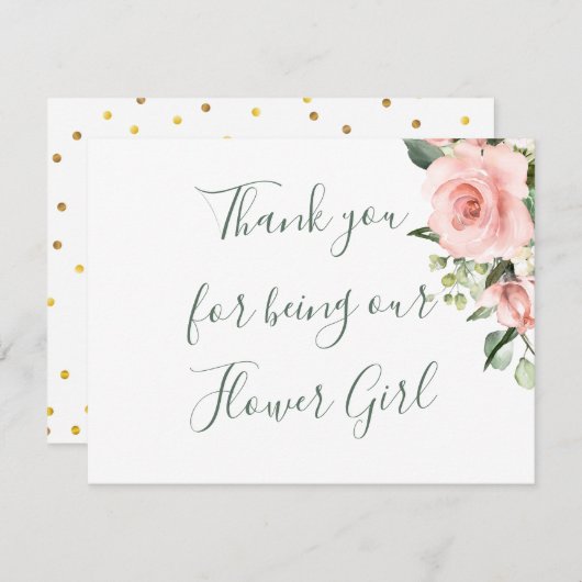 Rozen, polka punt Bloemenmeisje Dank je wel Notitiekaartje (Voorkant / Achterkant)