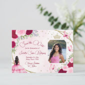 Rozen Prinses Vlinder & Foto Quinceanera Save The Date (Staand voorkant)