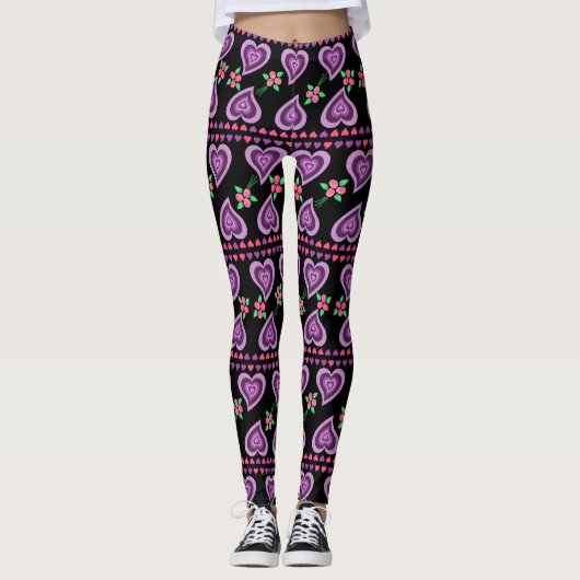 Rozen Purples Pinks Black Valentijnsdag Leggings (Voorkant)