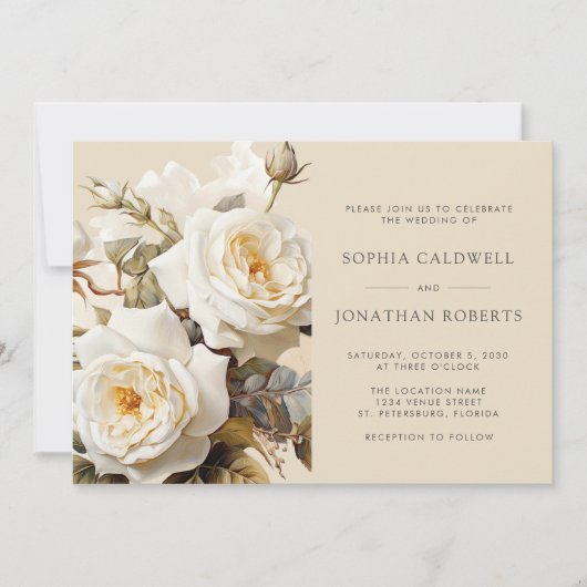  Rozen QR Code RSVP Bloemenbruiloft Kaart (Voorkant)